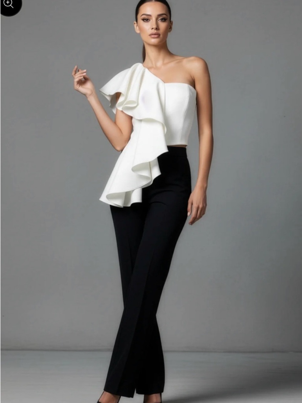 AMUR White One-Shoulder Ruffle Top - Picture 2 of 4